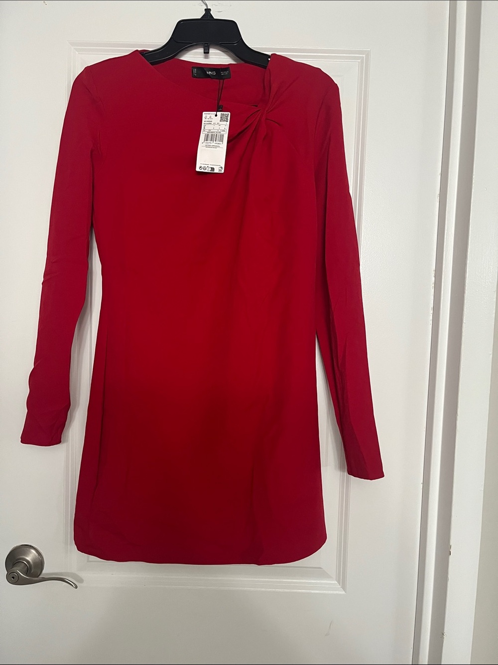 Mango Red Long Sleeve Knot-Detail Dress